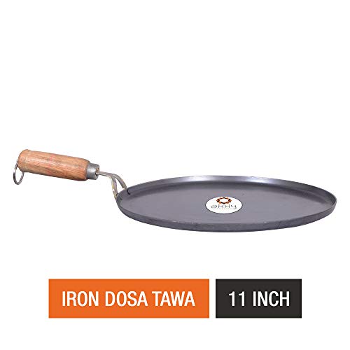 Product Cover Akky Iron Dosa Tawa for Dosa, Roti, Chapati with Wooden Handle, Handmade Lokhandi Flat Amboli, Roti Tava/Pan (11 Inch / 28 cm)