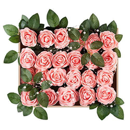Product Cover Meiliy 40pcs Artificial Flowers Peony Blush Pink Rose Heads Real Looking Foam Peonies Bulk w/Stem for DIY Wedding Bouquets Boutonnieres Corsages Centerpieces Wreath Supplies Cake Flower Decorations ...