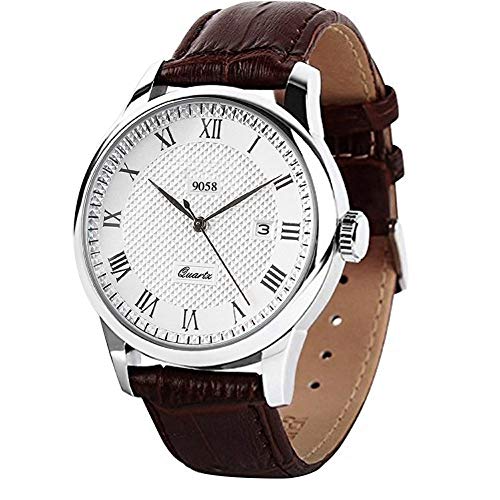 Product Cover Men's Quartz Wrist Watch, Waterproof Roman Numeral Business Casual Fashion Leather Watches with Classic Calendar Date Window and 30M Waterproof PU Strap