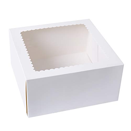 Product Cover [15PCS]CHERRY White Cake Boxes 8 X 8 X 4 inch,Kraft Paperboard Bakery Pie Box with Auto-Popup Window (Pack of 15)