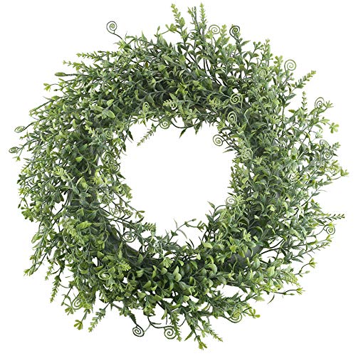 Product Cover XYXCMOR Artificial Boxwood Wreath 18 inch Greenery Wreath for Front Door Farmhouse Decor Spring Wall Window Housewarming Gift Project