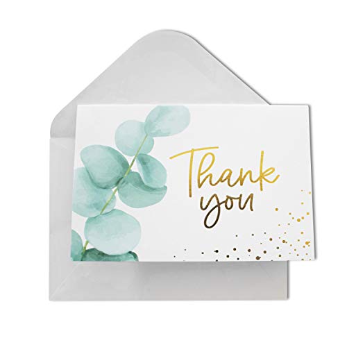 Product Cover Thank You Cards with Envelopes | 48 Gold Foil Eucalyptus | Wedding, Bridal Shower, Baby Shower Cards 4x6 inches