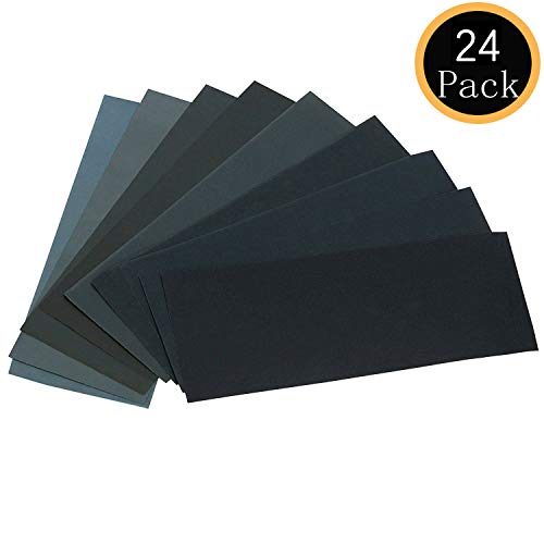 Product Cover 24PCS Sand Paper Variety Pack Sandpaper 12 Grits Assorted for Wood Metal Sanding, Wet Dry Sandpaper 120/150/180/240/320/400/600/800/1000/1500/2500/3000 Grit