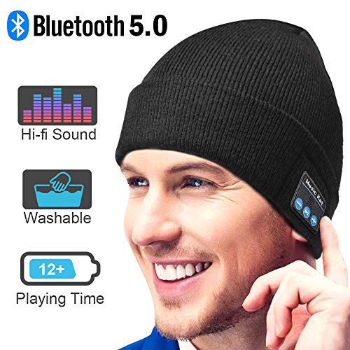 Product Cover Bluetooth Beanie Gift for Men and Women, Upgraded Bluetooth 5.0 Music Hat, Wireless Headphone Built-in HD Stereo Speakers with Rechargeable USB for Winter Fitness Outdoor Sports & Christmas Gift