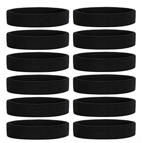 Product Cover ONUPGO 12PCS Black Headbands Sweat Band for Men & Women - Sports Headband Moisture Wicking Athletic Cotton Terry Cloth Sweatband Sweat Absorbing Head Band