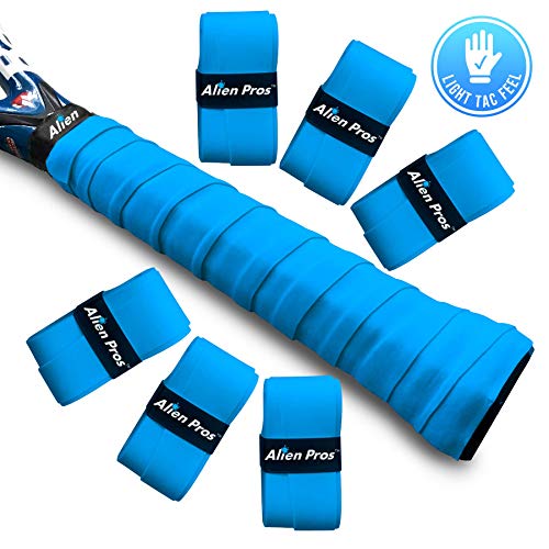 Product Cover Alien Pros Tennis Racket Grip Tape (6 Grips) - Precut and Light Tac Feel Tennis Grip - Tennis Overgrip Grip Tape Tennis Racket - Wrap Your Racquet for High Performance (6 Grips, Blue)