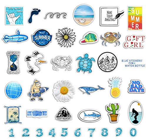 Product Cover Ocean Stickers for Water Bottles Hydroflasks Laptops and More, Faken Stickers Blue Cute Trendy Dacal for Teen Girls Boys Kids Adults Phone Case Car,40 Pack Water and Sun Proof