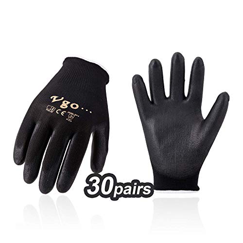 Product Cover Vgo 30Pairs Polyurethane Coated Gardening and Work Gloves (Size L, Black, PU2013)
