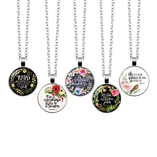 Product Cover Incentive Sentence Necklace & Chain Pray Words Engraved Inspirational Pendant, 5 Pieces