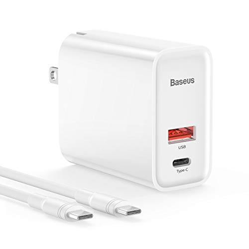 Product Cover USB C Wall Charger with USB C Cable 3.3FT, Baseus 30W Quick Charger with PD3.0 and QC3.0,Dual USB Charger for iPhone 11/11 Pro/11 Pro Max/X/XS/Max/XR,Galaxy S10/S9/S8,MacBook Pro/iPad Pro/Air and More