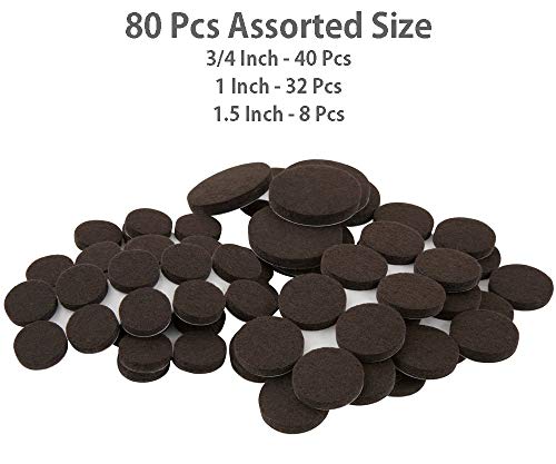 Product Cover Store2508® Soft Touch Self-Stick Furniture Felt Pads Value Pack for Hard Surfaces (80 Piece) - Brown, Round, Various Sizes.