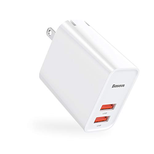 Product Cover Dual USB Wall Charger, Baseus 30W Quick Charge 3.0 USB Wall Charger, Portable USB Charger for iPhone 11/11 Pro/11 Pro Max/X/XS/Max/XR, iPad Pro/Air 2/Mini, LG, Galaxy S10/S9/S8, Laptop,Tablet and More