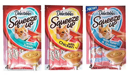 Product Cover Delectables Squeeze Up Hartz Cat Treats Variety Pack Bundle of 3 Flavors (Tuna, Chicken, Tuna & Shrimp; 2.0 oz Each)