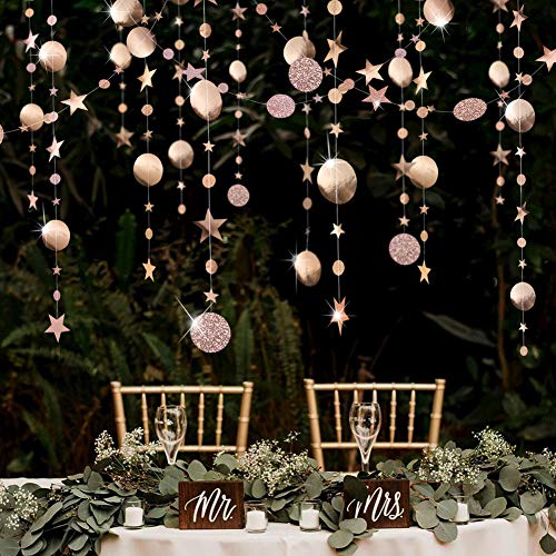 Product Cover Champagne Party Decoration Gold Circle Dot Garland Streamer Kit Twinkle Star Paper Hanging Bunting Glitter Reflective Banner Backdrop for Engagement/Wedding/Baby Shower/Christmas/Birthday/Kid's Room