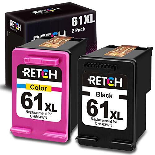Product Cover RETCH Re-Manufactured HP Ink Cartridge 61 Replacement for HP 61XL 61 XL for Envy 4500 5530 5534 5535 Deskjet 1000 1010 1510 1512 2540 3050 3510 3050A Officejet 2620 4630 (1 Black 1 Tri-Color)