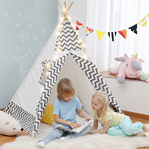 Product Cover OlarHike Teepee Play Tent for Kids, Girl and Boy, Durable Baby Toddler Tents with Window, Colorful Lights, Flag, Carpet, Non-Slip Base