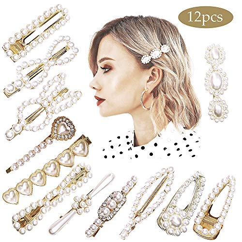 Product Cover Pearl Hair Clips For Women Girls Set - Fashion Bling Hairpins - Pearl Alligator Clips Headwear Barrettes Bobby Pins - Artificial Woman Hair Pins Decorative - Bridal Wedding (12 PCS CLIPS & PINS)