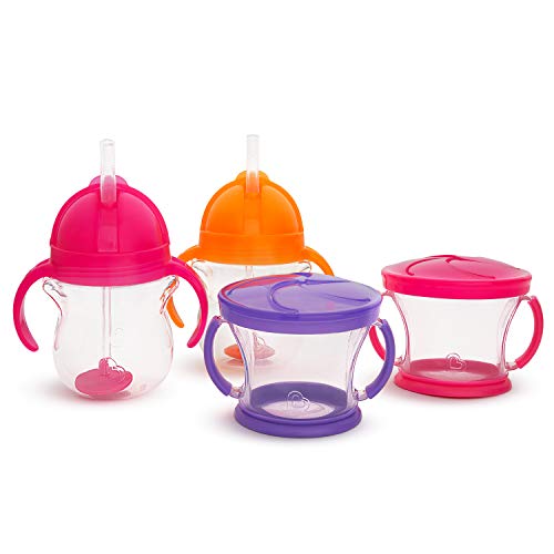 Product Cover Munchkin Happy Snacker Snack Catcher & Sippy Cup Set, 4 Pack, Pink/Purple/Orange