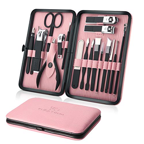 Product Cover Manicure Set Professional Nail Clippers Kit Pedicure Care Tools- Stainless Steel Women Grooming Kit 18Pcs for Travel or Home (Pink)