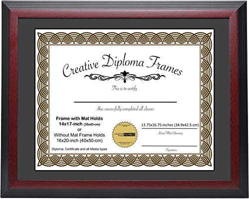 Product Cover CreativePF [1417-1620mh] Large Mahogany Diploma Frame with Black Mat Holds 14x17-inch Documents with Glass and Installed Wall Hanger