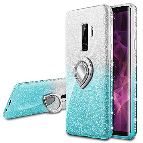 Product Cover VEGO Galaxy S9 Plus (Not S9) Glitter Case with Ring Holder Kickstand for Women Girls Bling Diamond Rhinestone Sparkly Bumper Fasion Shiny Cute Protective Case for Samsung Galaxy S9 Plus (Teal)