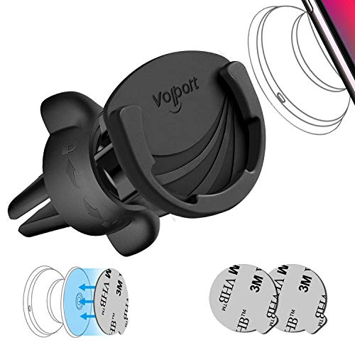 Product Cover Air Vent Phone Holder for Car Socket, VOLPORT Adjustable 360° Degree Rotation Clip & Switch Lock Silicone Socket Vent Mount and 2 Pack Pops Sticky Adhesive for Grip Stand Compatible iPhone GPS Android