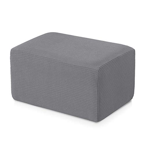 Product Cover subrtex Stretch Storage Ottoman Slipcover Protector Spandex Elastic Rectangle Footstool Sofa Slip Cover for Foot Rest Stool Furniture in Living Room(Light Gray)