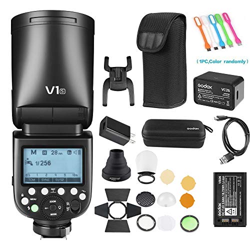 Product Cover Godox V1-S TTL Flash Speedlite 76WS GN92 2.4G High-Speed Sync 1/8000s 2600mAh Li-ion battery Round head Camera Speedlight with Godox AK-R1 Accessories Kit Compatible for Sony Cameras