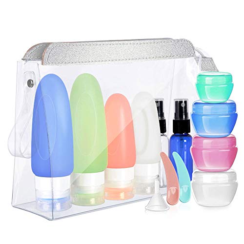 Product Cover 14 Pack Travel Bottles Set - Cehomi 3 Ounce Leakproof Silicone Refillable Travel Containers, Squeezable Travel Tube Sets, Heavy Duty Toiletry Bag, Perfect for Business Trip or Personal Travel