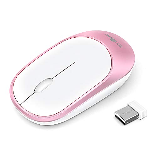 Product Cover Slim Wireless Mouse, ZCOONE Computer Mouse 2.4G Silent Click Cordless Optical Mice with USB Receiver for Laptop, MacBook, Desktop, PC, Notebook- White and Pink