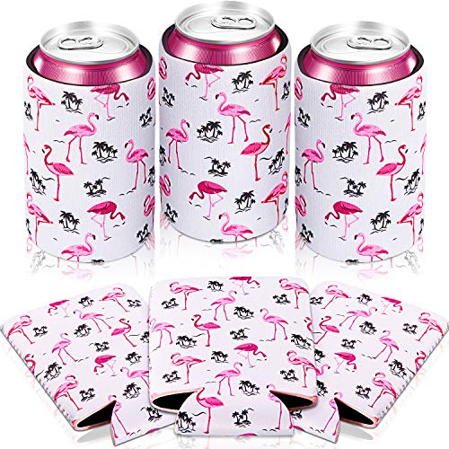 Product Cover 6 Pack/ 12 oz Slim Can Sleeves Neoprene Insulated Beer Can Sleeves Bottles Drink Coolies for Hawaii BBQ Wedding Fiesta Favor Party Gifts (Flamingo)