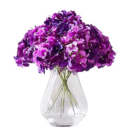 Product Cover Kislohum Artificial Hydrangea Flower Heads 10 Dark Purple Hydrangea Silk Flowers Head for Wedding Centerpieces Bouquets DIY Floral Decor Home Decoration with Long Stems