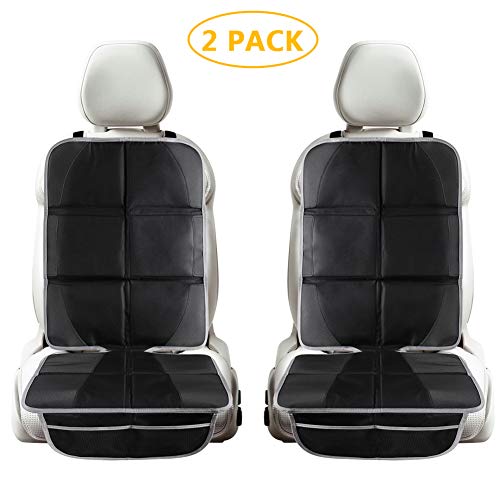 Product Cover Tchipie 2 Pack Car Seat Protector Under Car Seat for Child Kids, Waterproof Baby Auto Carseat Protector for Leather Seats, Anti-Slip Black Car Seat Mat Pad with Thickest Padding
