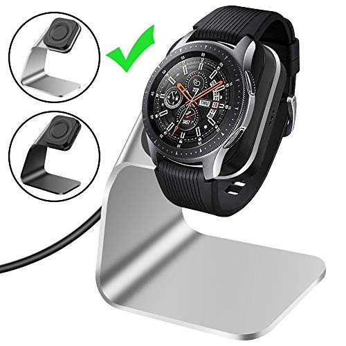 Product Cover CAVN Compatible with Samsung Galaxy Watch Charger 42mm 46mm Gear S3 Charger Dock Stand, Replacement Aluminum Charging Cable Cord Station Cradle Base with 4.2ft USB Accessory (Not for Active) (Silver)