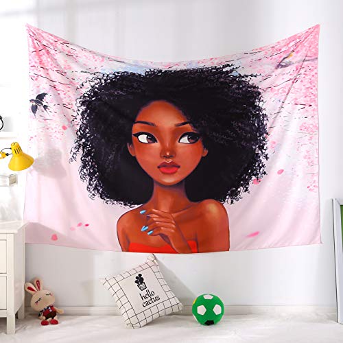 Product Cover Unitendo African American Black Girl Colourful Print Wall Hanging Tapestries Indian Polyester Picnic Bedsheet Afro Wall Art Decor Hippie Tapestry, 80''X 60'' Lovely Girl.