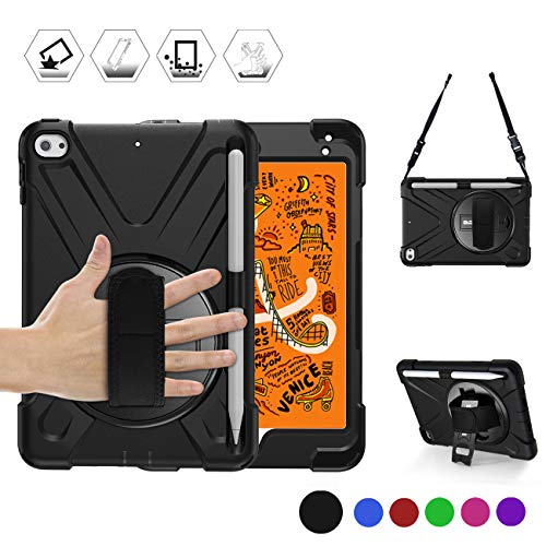 Product Cover BRAECN iPad Mini 5 Case,iPad Mini 4 Case, Heavy Duty Shockproof Protective Rugged Case with Pencil Holder,Hand Strap,Kickstand, Shoulder Strap for iPad Mini 5th/4th Generation 7.9 Inch for Kids -Black