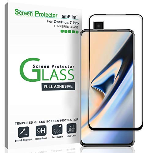 Product Cover amFilm Glass Screen Protector for OnePlus 7 Pro, 3D Curved, Full Screen Adhesive, Case Friendly Tempered Glass Screen Protector