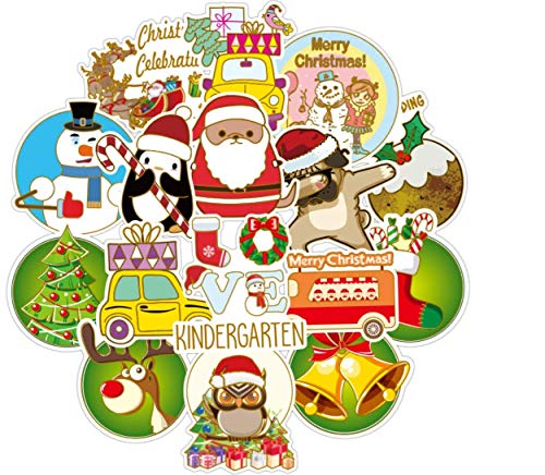 Product Cover 50- Pack Christmas Stickers Merry Christmas Santa Reindeer Gift Graffiti Decals Merry Christmas Decorations Stickers for Gifts Tags Water Bottles Laptops Bicycle Skateboard Phone (50- Pack Christmas)