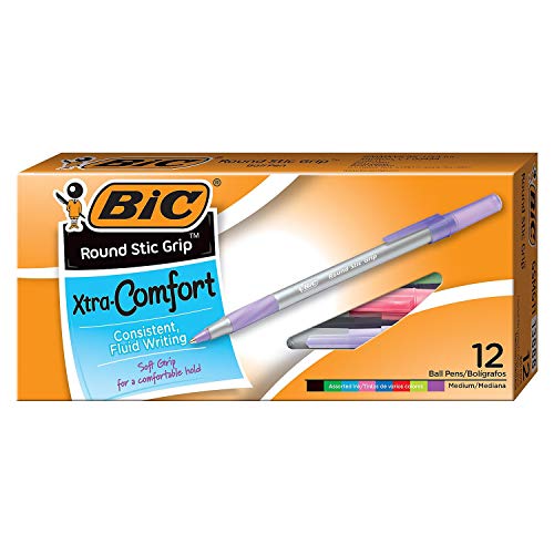 Product Cover BIC Round Stic Grip Xtra-Comfort Ballpoint Pens, 1.2mm, Medium Point, Fashion Assorted Colors, 12-Count