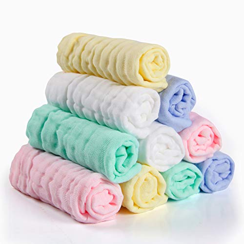 Product Cover Baby Muslin Washcloths(12x12 inches,10 Pack)-100% Natural Premium Cotton- Soft Newborn Baby Face Towel for Sensitive Skin- Baby Registry as Shower Gift.