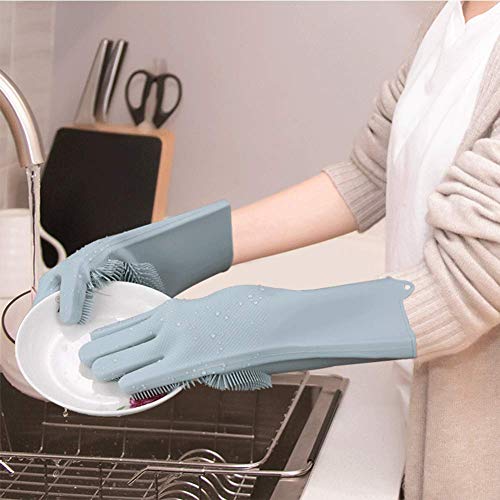 Product Cover Hemiza Dish Washing Gloves for Women Silicone Scrubbing Gloves for Dish Washing and Pet Grooming (Multi Color)