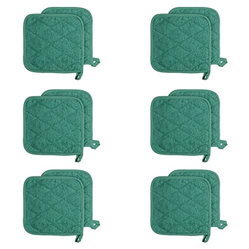 Product Cover Arkwright Cotton Terry Pot Holders, Pack of 12 Kitchen Hot Pad Set, Heat Resistant Coaster Potholder for Cooking, Baking (7 x 7 Inch, Green)