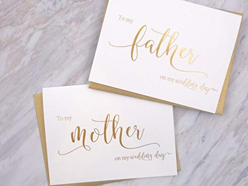 Product Cover Set of 2 Gold Foil Wedding Day Cards with Gold Shimmer Envelopes, To My Mother on my Wedding Day Card, To My Father on my Wedding Day Card