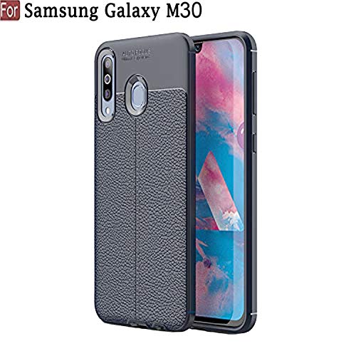 Product Cover CEDO Silicon Soft Flexible Leather Textured Auto Focus Shock Proof Bumper Back Cover for Samsung Galaxy M30 (Blue)