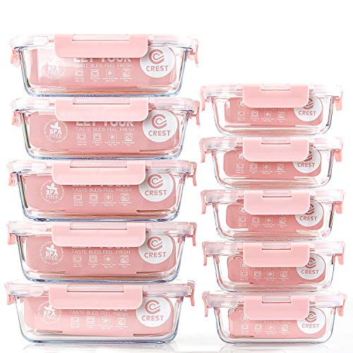 Product Cover [10 Pack] Glass Meal Prep Containers, Food Storage Containers with Lids Airtight, Glass Lunch Boxes, Microwave, Oven, Freezer and Dishwasher Safe