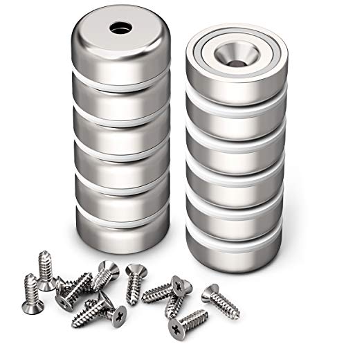 Product Cover GREATMAG Cup Magnets with Countersunk Hole, Magnet with Screw, Industrial Strength Round Base Magnets, 35 lbs Holding Force, Pack of 12