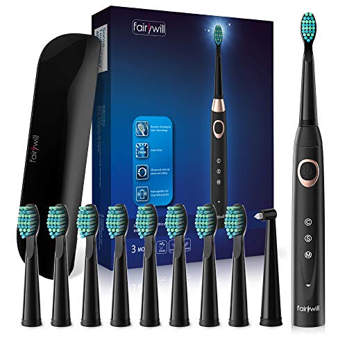 Product Cover Sonic Electric Toothbrush - Electric Travel Toothbrush 10 DuPont Brush Heads Portable USB Rechargeable Teeth Whitening Toothbrushes for Adults and Teens Travel Case Included Black