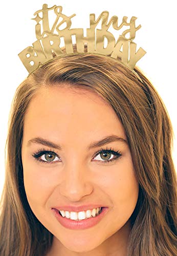 Product Cover Gold Birthday Headband - It's My Birthday Tiara Headband - Birthday Party Decorations, Supplies, Gifts, Hair Accessories - HdBd(ItsMyBday) Gld