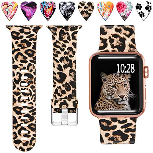 Product Cover Laffav Compatible with Apple Watch Band 40mm 38mm iWatch Series 5 4 3 2 1 for Women Men, Classic Leopard, S/M