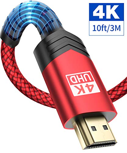Product Cover 4K HDMI Cable 10ft, JSAUX[HDMI 2.0 4K@60Hz HDR 2160p 1080p 3D High Speed 18Gbps]Gold Plated Connectors Braided Cord Compatible Ethernet Audio Return(ARC),Video,Xbox Playstation PS3/4 Fire UHD TV(Red)
